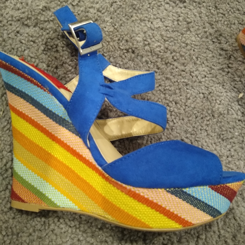 FRH Blue Suede Wedge Sandals